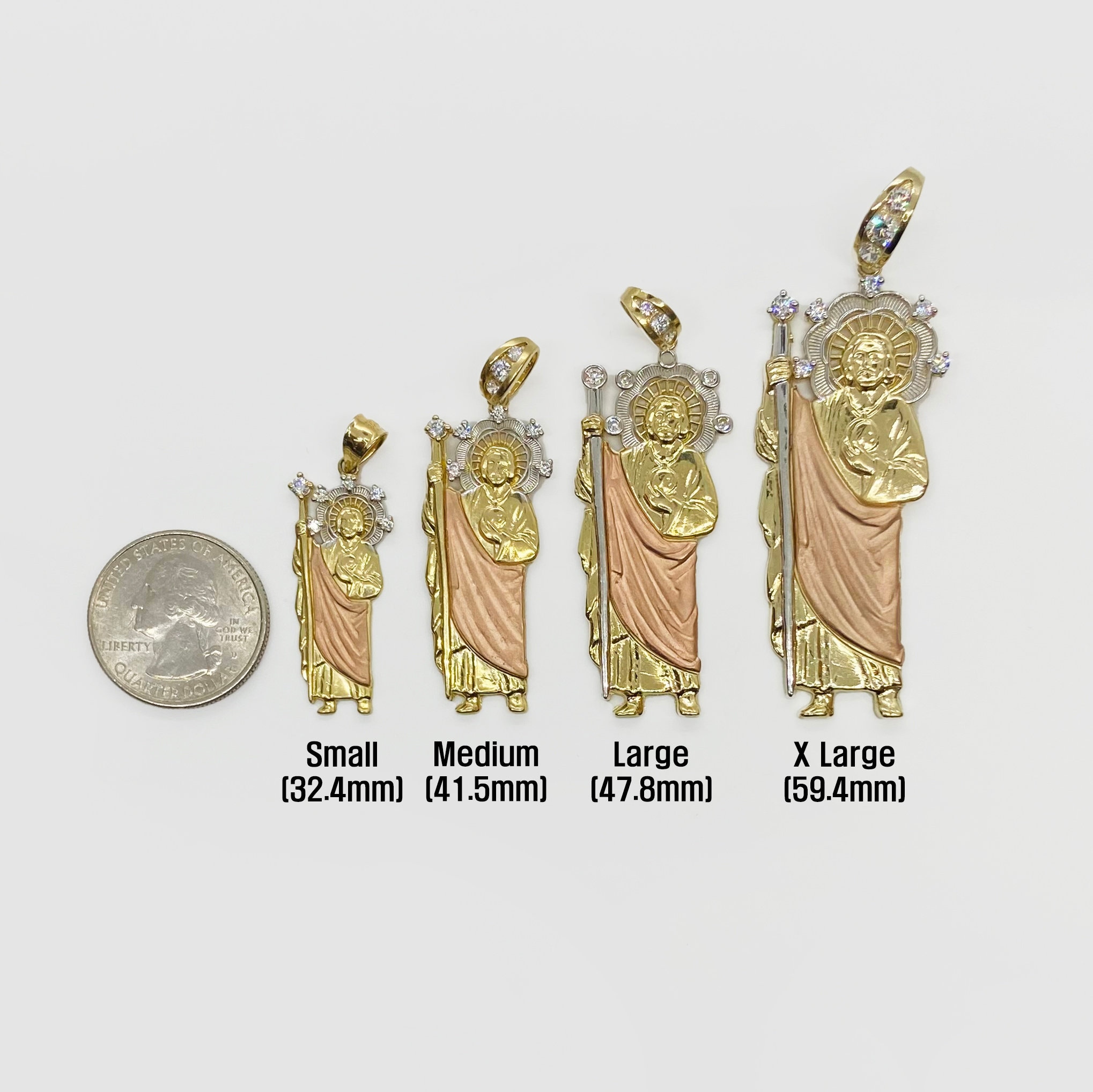 10k & 14k Solid Gold Saint Jude San Judas Tri-color CZ Charm Pendant ...