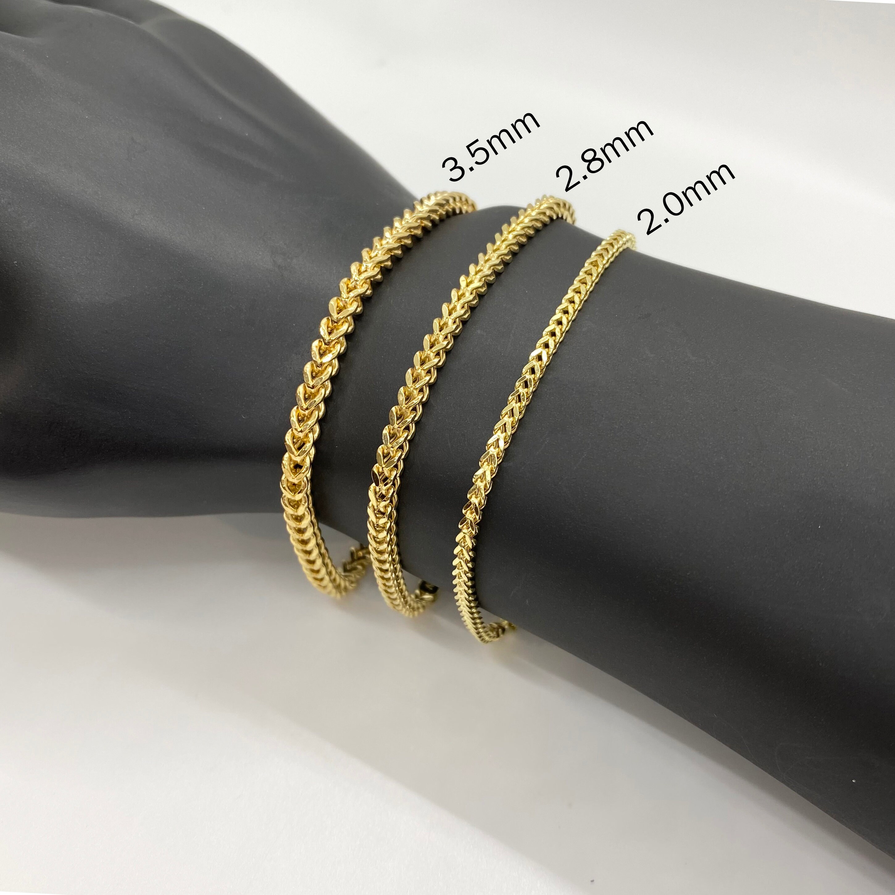 10 Karat Gelbgold Hohl Franco Armband 2,0 Mm 7-8 Zoll - Box Kette Glied