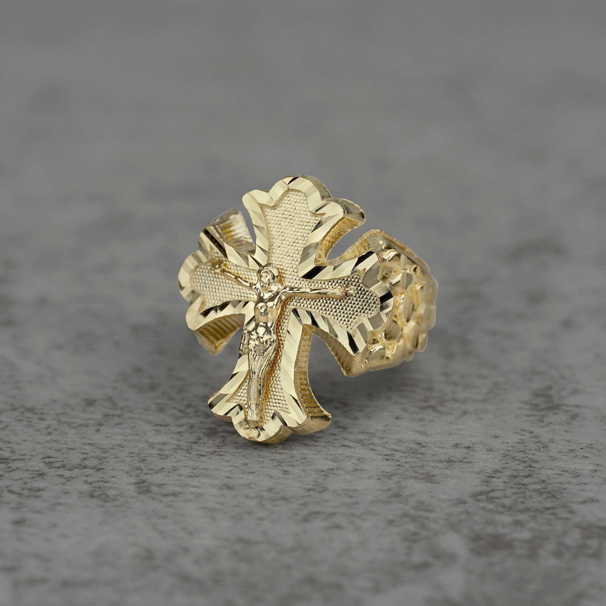 10k Gold Gothic Crucifix Nugget Ring - Etsy