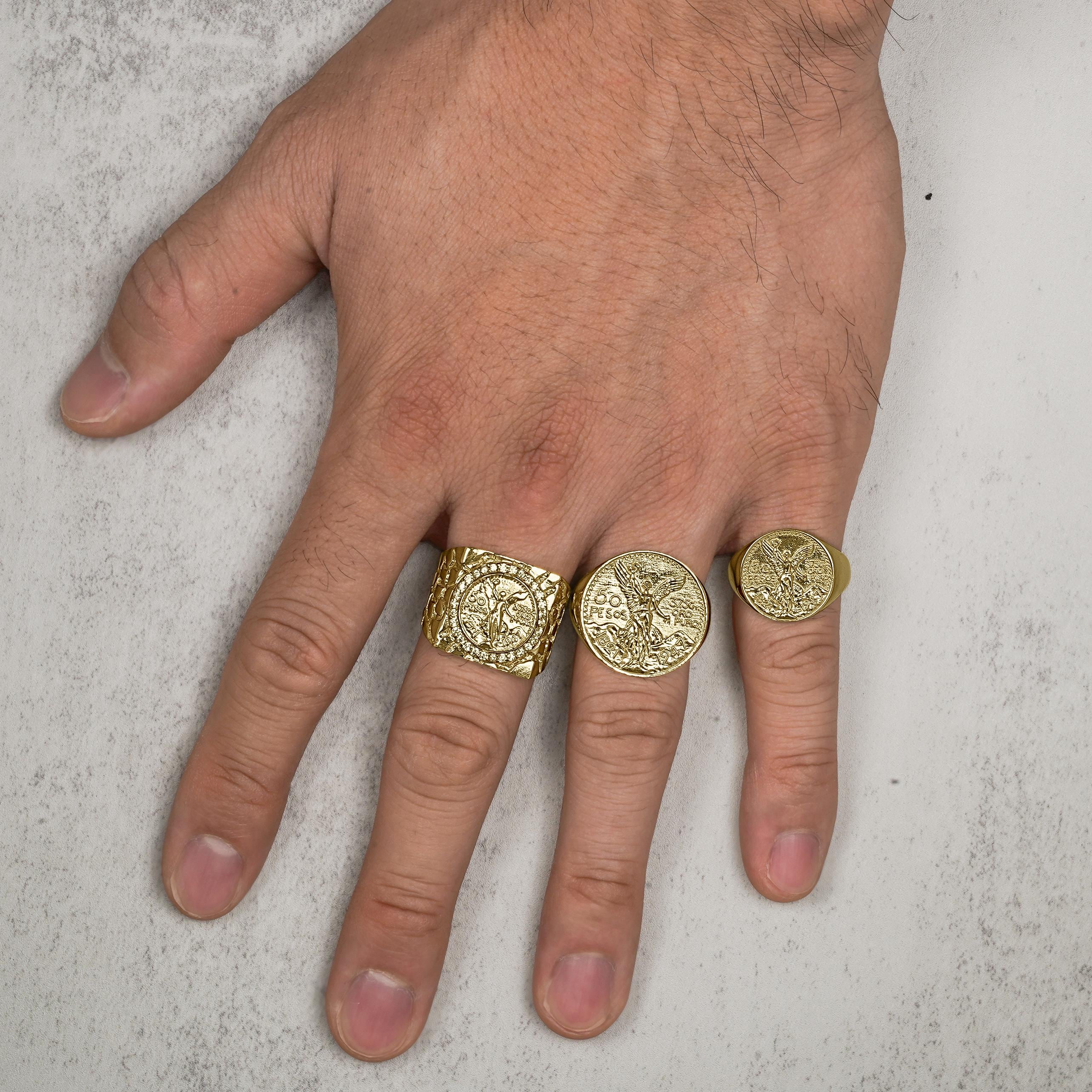 10K & 14K ソリッドゴールド センテナリオ 50ペソ メキシカンコイン スクエアナゲット CZ バンドリング メンズ レディース  ユニークなギフトジュエリー 彼と彼女 - Etsy 日本