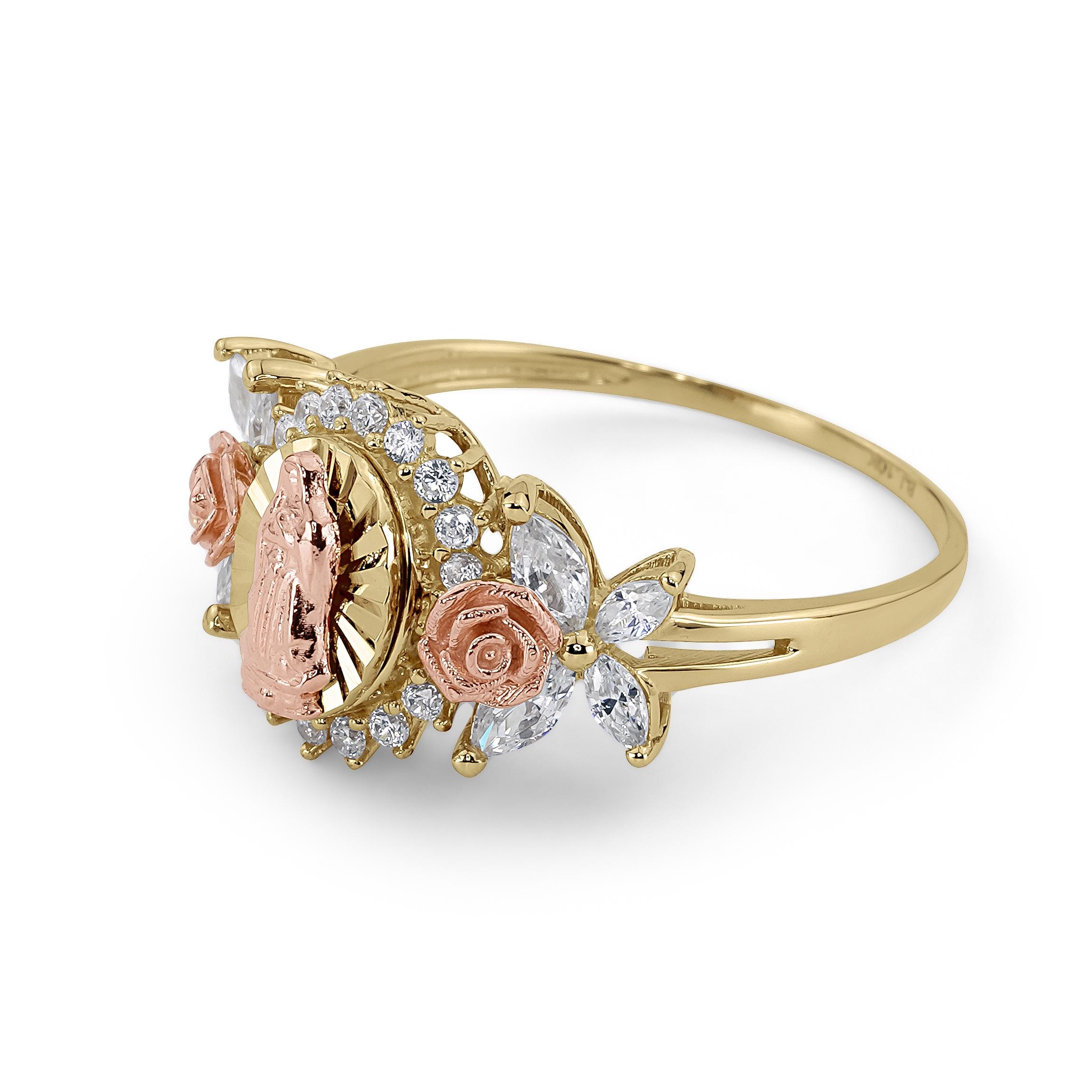 10k & 14k Gold Virgin Mary Guadalupe Rose CZ Ring / Gift for Women ...
