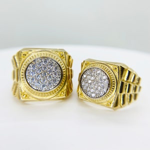 10k Solid Gold Square Circle CZ Rollie Band Classic Simple Ring for Boy Men / Stylish and Durable Perfect Jewelry Gift for Him Any Occasion