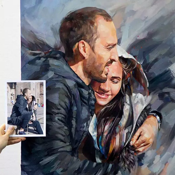 Pareja pintura al óleo personalizada, Retrato al óleo personalizado de la foto, Pintura al óleo de lienzo fotográfico, Pintura de retrato de pareja, Cuadro al óleo pintado a mano