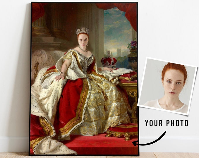 Portrait royal personnalisé à partir d'une photo, portrait de reine personnalisé, tableau royal personnalisé, portrait historique personnalisé, tableau renaissance personnalisé