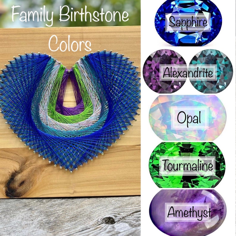 Family Birthstone Colors Custom String Art Heart, Handmade Birthday ...