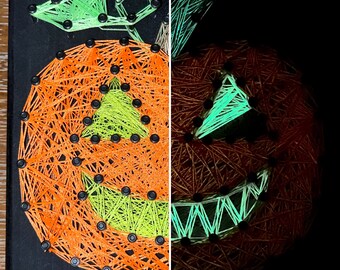 Face Changing Glow-in-the-Dark Blacklight Jack-o’-lantern String Art, Happy and Spooky Halloween Decorations and Décor, Cute Glowing Pumpkin
