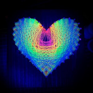 Glow in the Dark, Blacklight Heart, Custom String Art Personalized Anniversary Gift Birthday Pride Gifts Handmade, Black Light Décor
