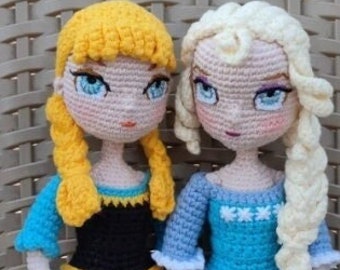 Princesses Elsa and Anna dolls amigurumi crochet pattern