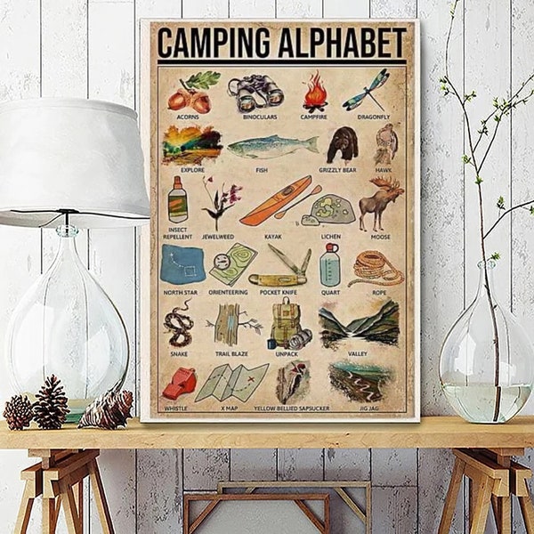 Camping Alphabet Poster, Camping Knowledge, Camping Poster, Gift For Campers, Camping Gift, Camping Print, Camper Gifts