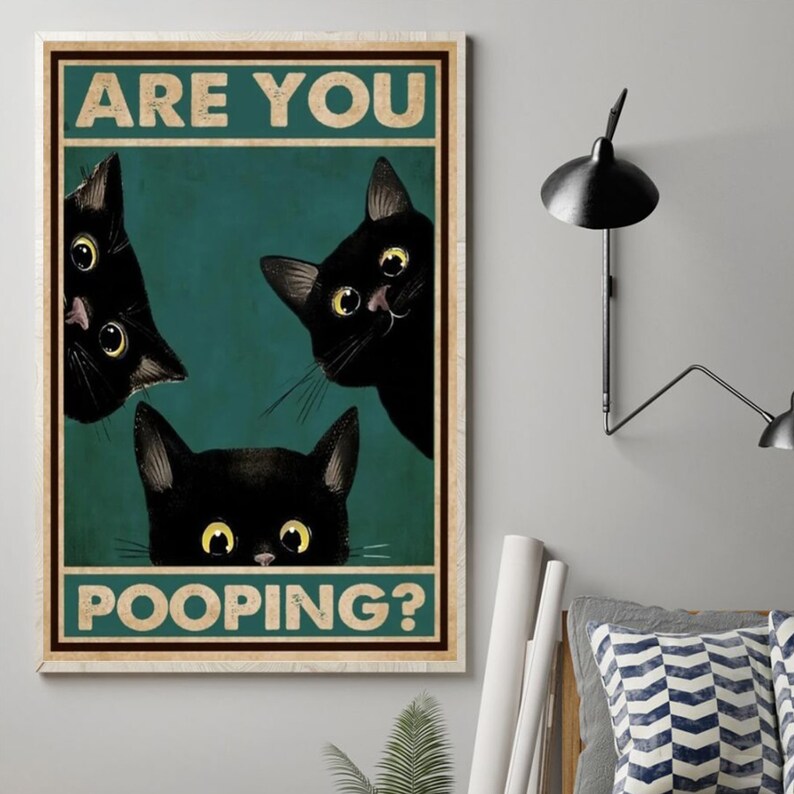 Black Cat Are You Pooping Poster, Funny Cat Bathroom Toilet,