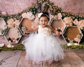 White Princess Flower Girl Tutu Dress for Girls Wedding Birthday Parties Outfit for Toddlers Baby Girls Kids
