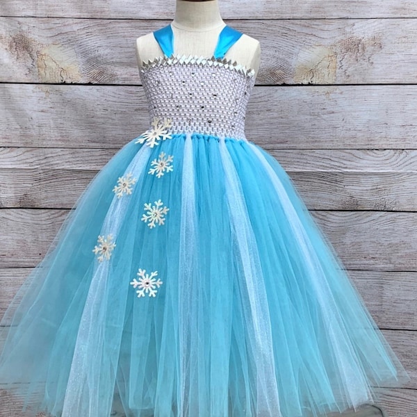 Frozen Inspired Elsa Tutu Dress Halloween Costume Winter Snowflakes Princess Birthday Party Outfit Aqua Blue Turquoise for Photoshoot Event