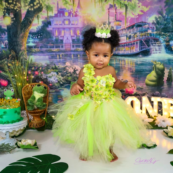 Frog Princess Birthday Tutu Dress inspired by Tiana Flower Girl Dress for Wedding Parties Outfit for Toddlers Baby Girls