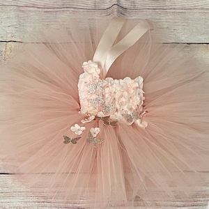 Rose Gold Blush Butterfly Birthday Tutu Dress for Girls Wedding Flower Girls Parties Outfit for Toddlers Baby Girls Kids