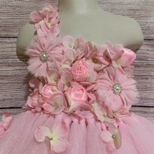 Pink Floral Birthday Tutu Dress for Girls Princess Pink Flower Girl Wedding Party Outfit for Toddlers Baby Girls Kids