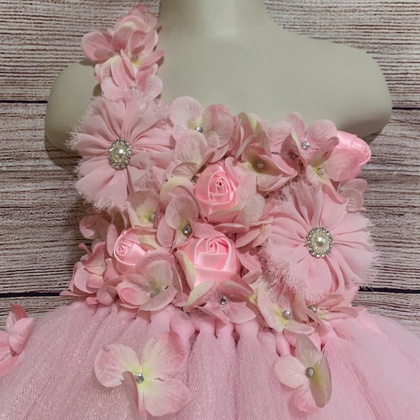 Pink Floral Tutu Dress: Handmade Flower Girl Outfit