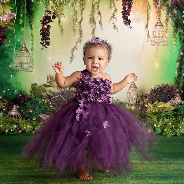 Purple Birthday Tutu Dress for Girls Princess Flower Girl Wedding Parties Outfit for Toddlers Baby Girls Kids