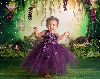 Purple Plum Flower Girl Tutu Dress for Birthday Party Wedding Outfit for Toddlers Baby Girls Kids