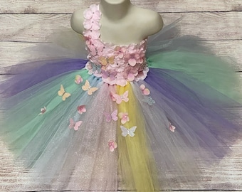 Unicorn Rainbow Butterfly Birthday Tutu Dress for Girls Pastel Colors Wedding Flower Girls Party Outfit for Toddlers Baby Girls Kids