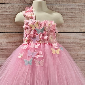Pink Butterfly Tutu Dress: Handmade Flower Girl Party Outfit