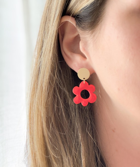 Polymer clay earrings + gold-plated accessories - {VF} Floral | Handmade in Quebec | Minimalist jewelry