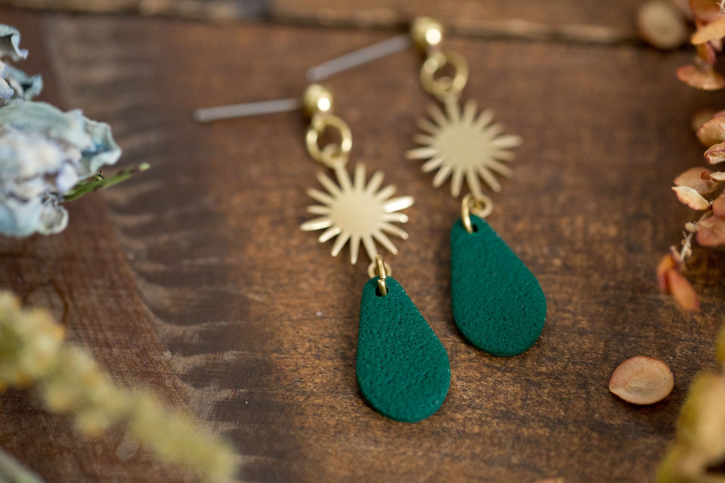 Rainy Day Earrings - Polymer Clay, brass and 14K gold fill ear