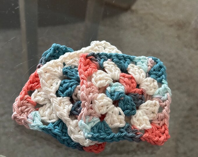Crochet, Cotton Coasters— Sunset (set of 4)