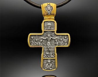 Orthodox cross pendant - Silver/24K Gold Plated