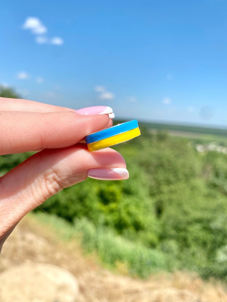 Silver Ring Ukrainian Flag. Stand with UKRAINE image 1