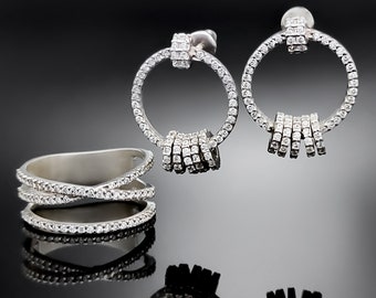 Ring and Earrings - Jewelry Set, Sterling Silver 925 with Cubic Zirconia