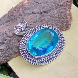 Blue Topaz Pendant 925 Sterling Silver Pendant Jewelry Blue Topaz Gemstone Handmade Pendant Necklace Blue Topaz Jewelry Gift For Her Mother