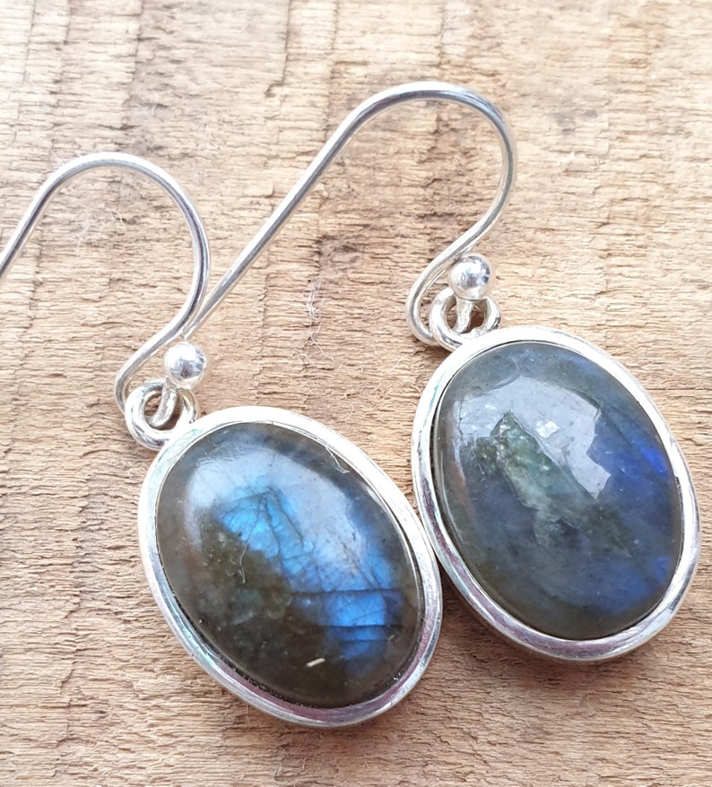 Antique Silver Earring Wedding Earring Top Quality 925-Sterling Silver Earring Black Rainbow Gemstone Earring Two Smooth Stone Earring