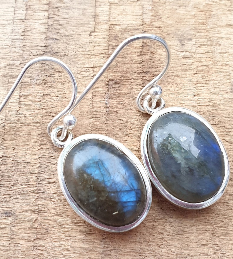 Antique Silver Earring Wedding Earring Top Quality 925-Sterling Silver Earring Black Rainbow Gemstone Earring Two Smooth Stone Earring