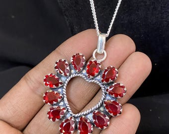 Handmade Sterling Silver Garnet Pendant Necklace: January Birthstone