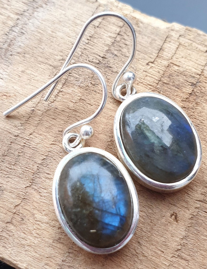 Antique Silver Earring Wedding Earring Top Quality 925-Sterling Silver Earring Black Rainbow Gemstone Earring Two Smooth Stone Earring