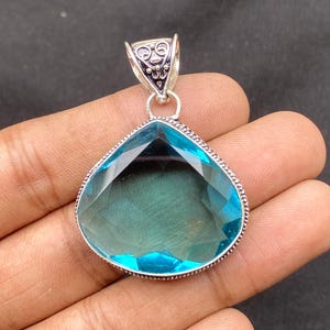 Blue Topaz Pendant 925 Sterling Silver Pendant Jewelry Blue Topaz Gemstone Handmade Pendant Necklace Blue Topaz Jewelry Gift For Her Mother