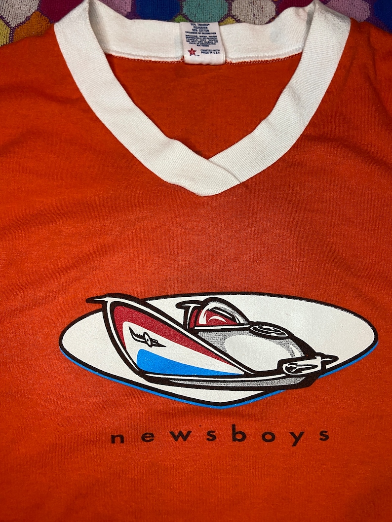 Rare 90's Newsboys Orange Ringer T Shirt Spaceship Take Me to Your ...