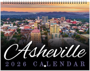 Calendario de pared de Asheville 2026 / Vistas panorámicas de las Montañas Humeantes Blue Ridge y el oeste de Carolina del Norte