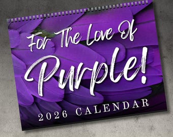 Calendario morado 2026 / Estética artística monocromática vibrante / Regalo navideño único para amantes del color / Planificador de pared textil amatista para el hogar y la oficina