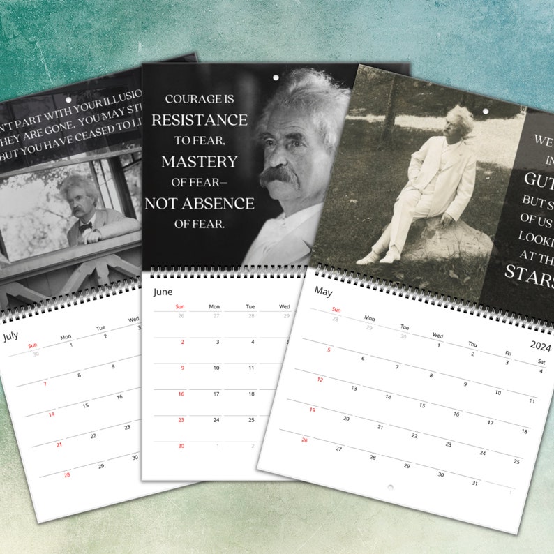 MARK TWAIN CALENDAR 2024 Literary Inspirational Best Quotes Office Home