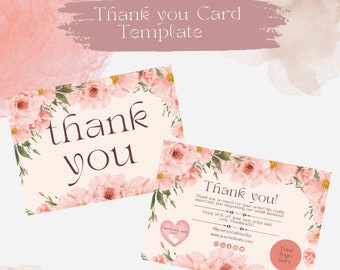 Greenery/ Pink Floral Thank You Business Cards- Editable on Canva - Etsy