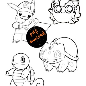 Pokemon/mario mash up colouring in set