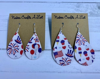 4. Juli, USA, Gedenktag, Leder, Teardrop Ohrringe | Leder Sommer Ohrringe