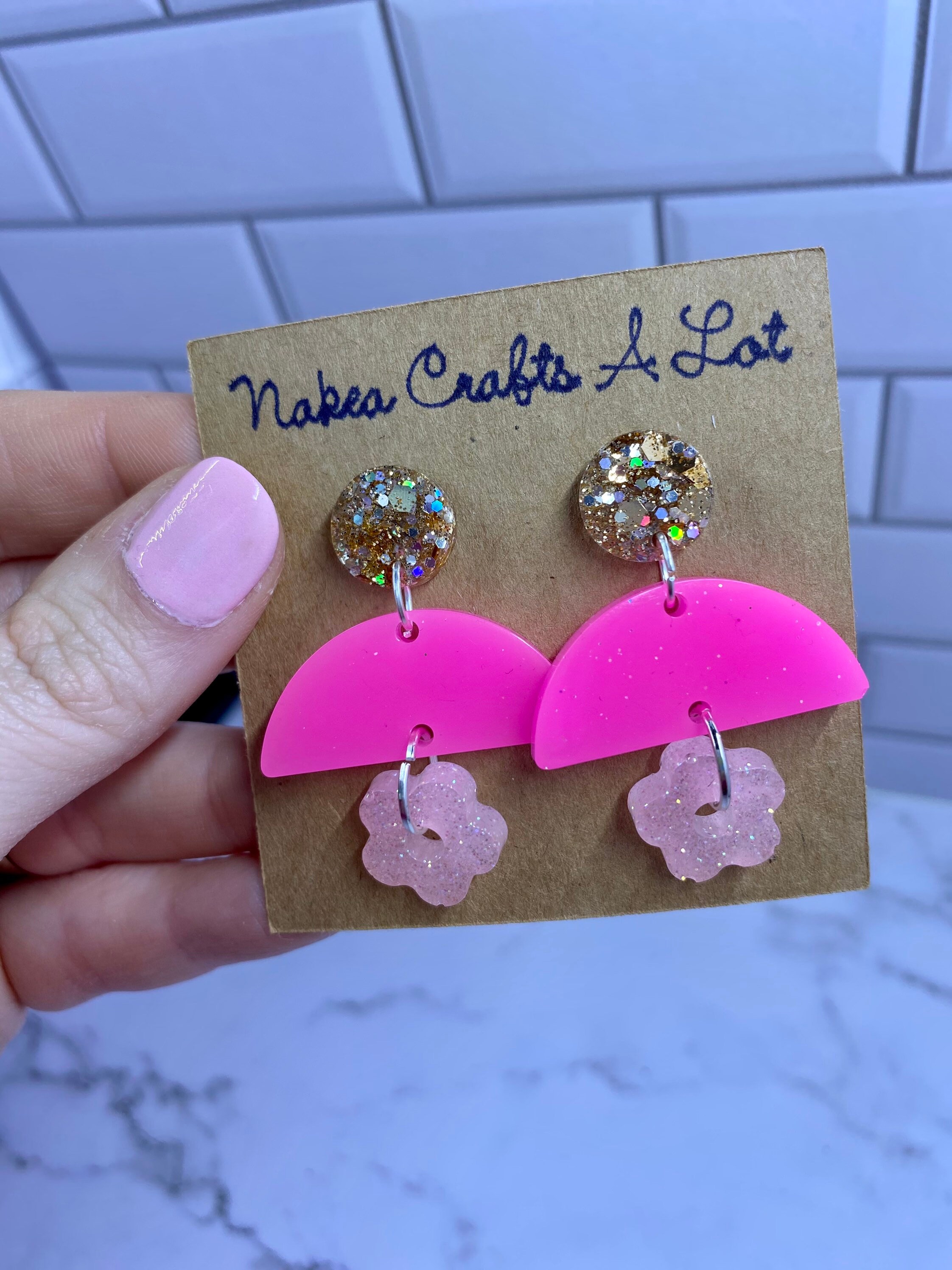 Hot Pink Dangle Acrylic Earrings | Etsy