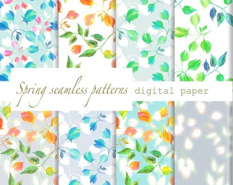 Spring Flowers Digital Paper Pack. Printable Floral Seamless Pattern ...