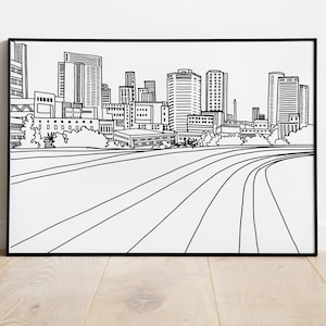 Tel Aviv wall art. Printable urban sketch. Hand drawn style.