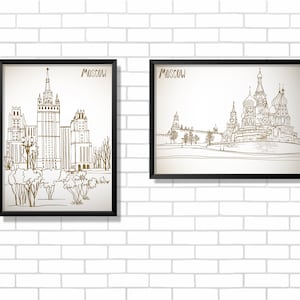 Moscow Wall Art. Urban Landscape. Wall Decor. Printable Moscow City Poster. Digital Image. Hand drawn Urban Sketch.