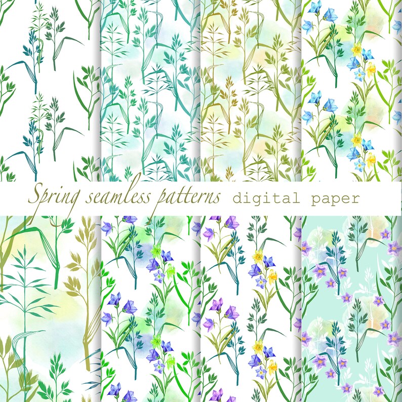 Spring Flowers Digital Paper Pack. Printable Floral Seamless Pattern ...