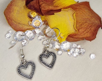 2 Small Hearts Art Deco Glass Pendants 1930/'s Flat Heart Small Token of Love DP3 Pair Antique Cut Faceted Heart Pendants