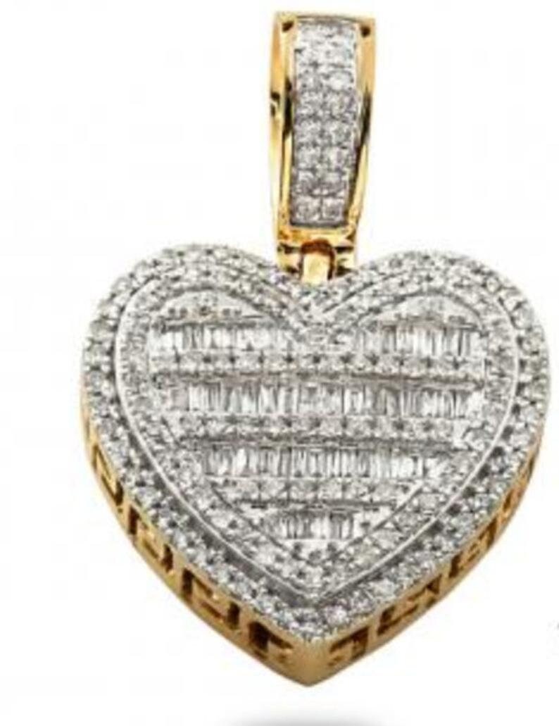925 Sterling Silver Custom Made To Order Heart Baguette Pendant